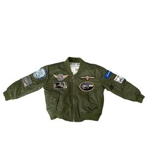 BOEING Authentic Flight Bomber Jacket Youth Patches Map Pilot Green | Size 4/5